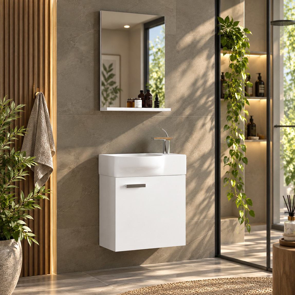    Gold Banyo Mini Aynalı 45 cm Takım Banyo Dolabı Beyaz 