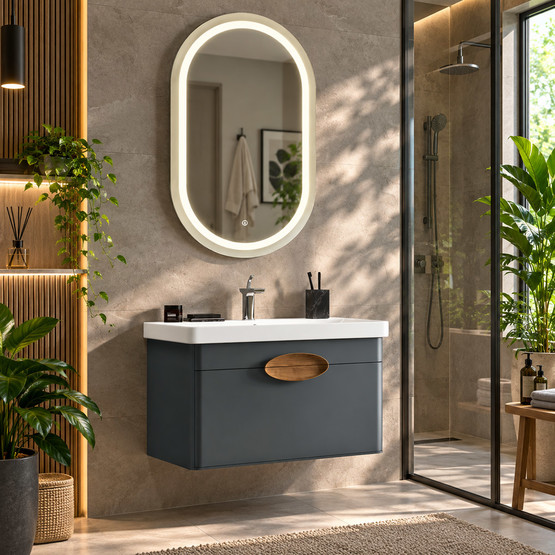 Gold Banyo Asle Aynalı 78 cm Takım Banyo Dolabı Antrasit