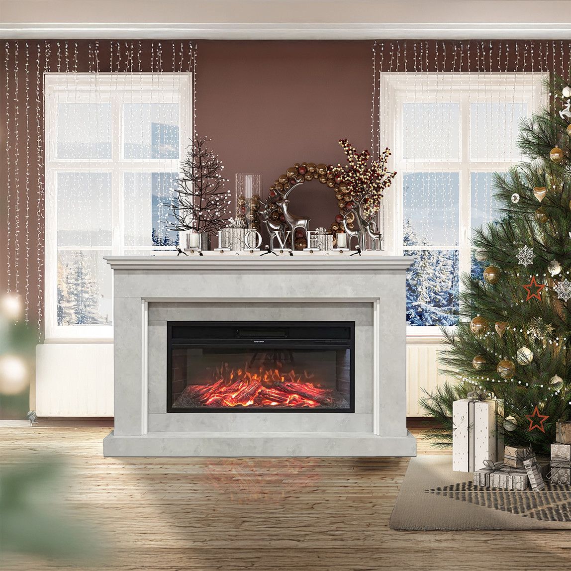    Dlc 1800W Retro Beton Desenli Dekoratif Şömine 