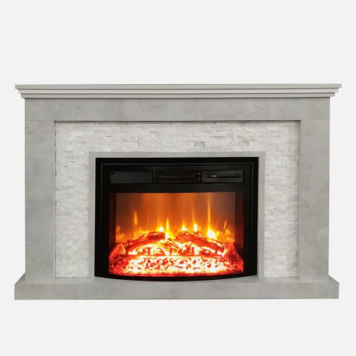    Dlc Retro Beyaz Taşlı 1800W Beton Desen Dekoratif Şömine  