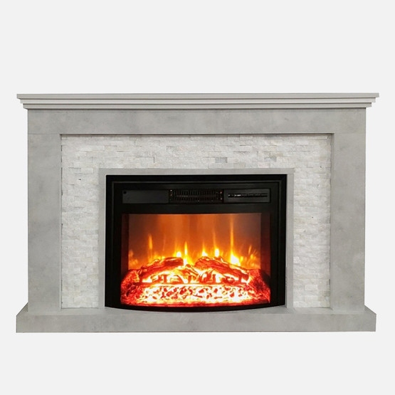 Dlc Retro Beyaz Taşlı 1800W Beton Desen Dekoratif Şömine 