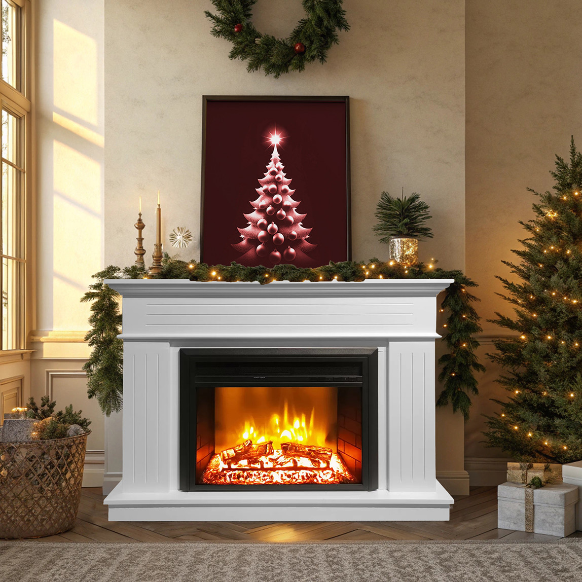    Dlc Alegre 1800W Çizgili Dekoratif Şömine Beyaz   