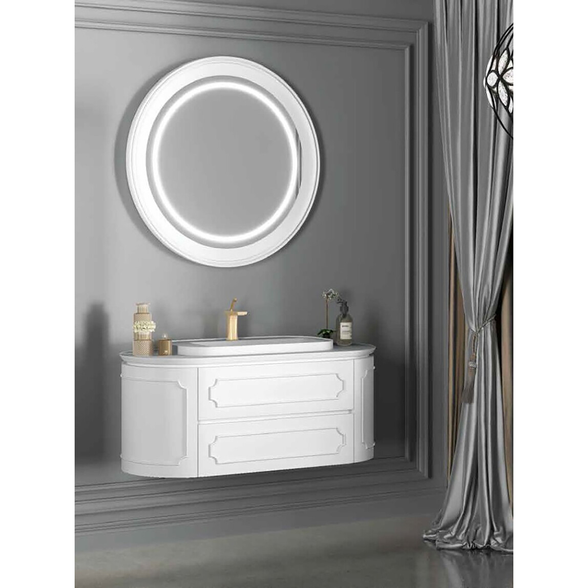    Gold Banyo Armani Aynalı 110 cm Takım Banyo Dolabı Beyaz 