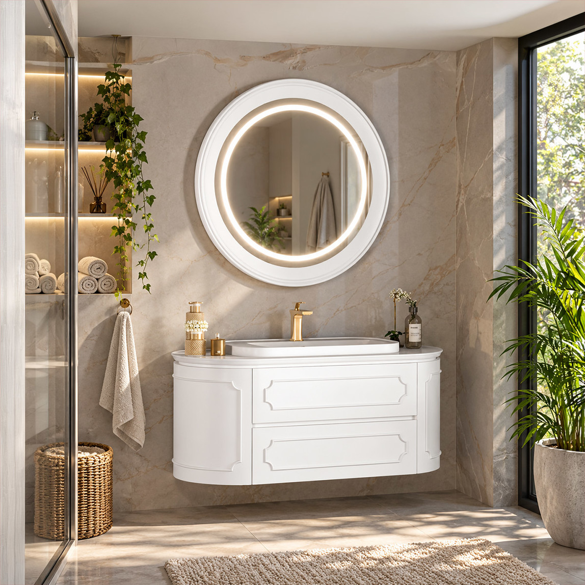    Gold Banyo Armani Aynalı 110 cm Takım Banyo Dolabı Beyaz 