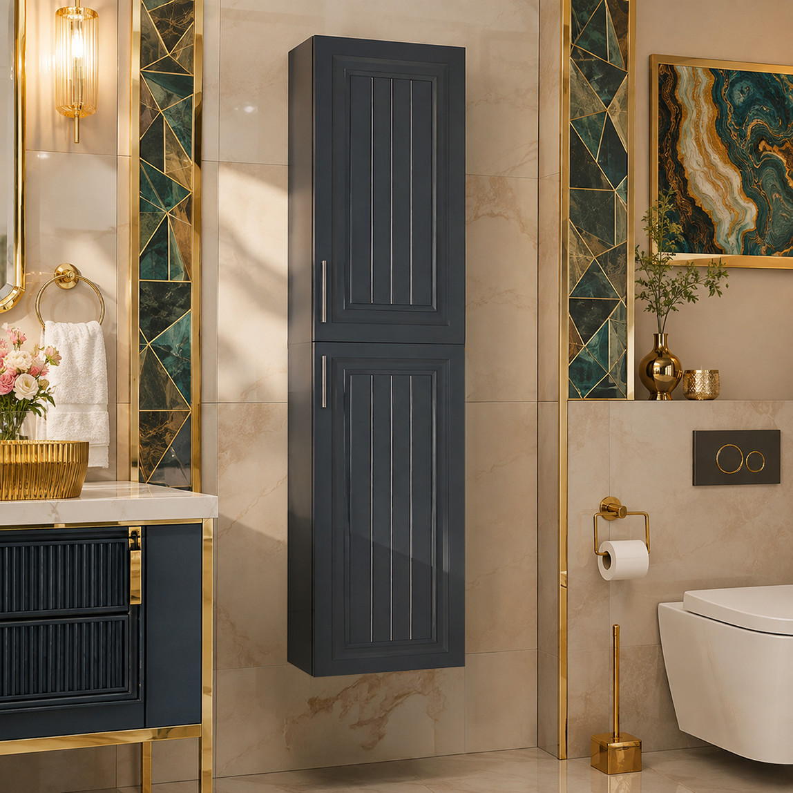    Gold Banyo Aria 38 cm Banyo Boy Dolabı Antrasit 