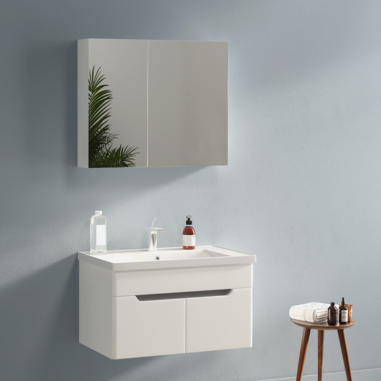 Gold Banyo Victoria Aynalı 80 cm Takım Banyo Dolabı Beyaz