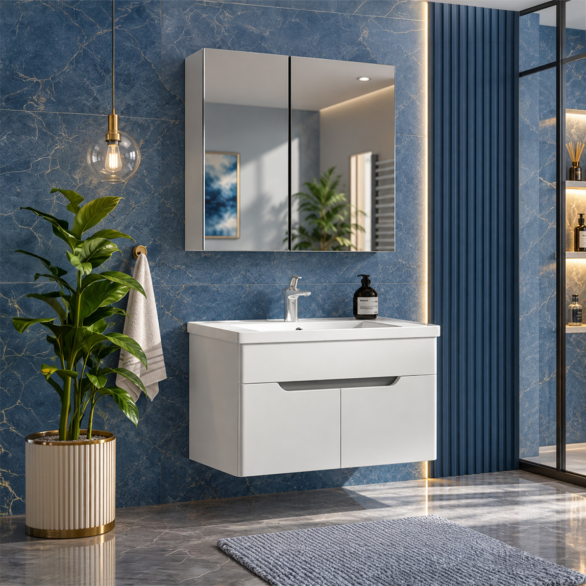    Gold Banyo Victoria Aynalı 65 cm Takım Banyo Dolabı Beyaz 