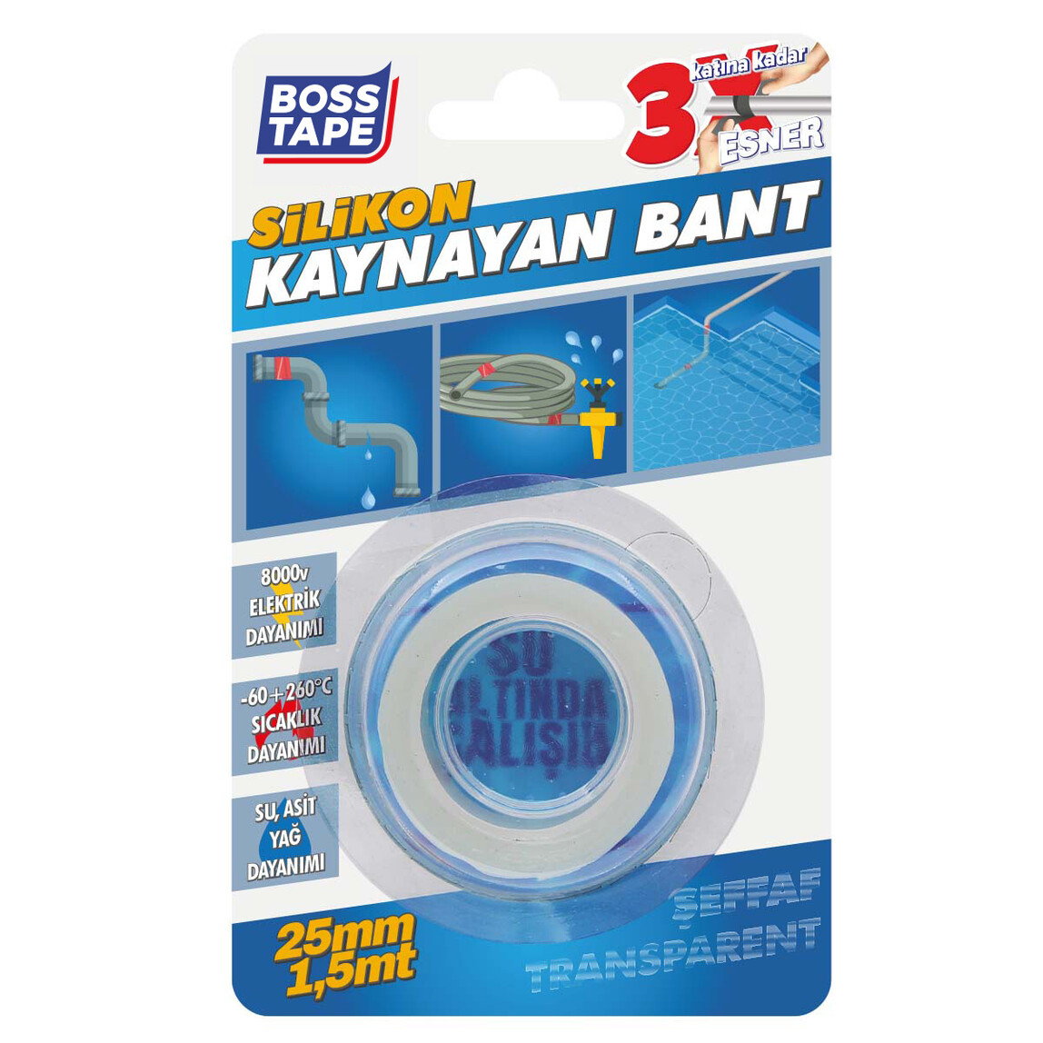    Silikon Kaynayan Bant Şeffaf  25mm x 1,5mt
  