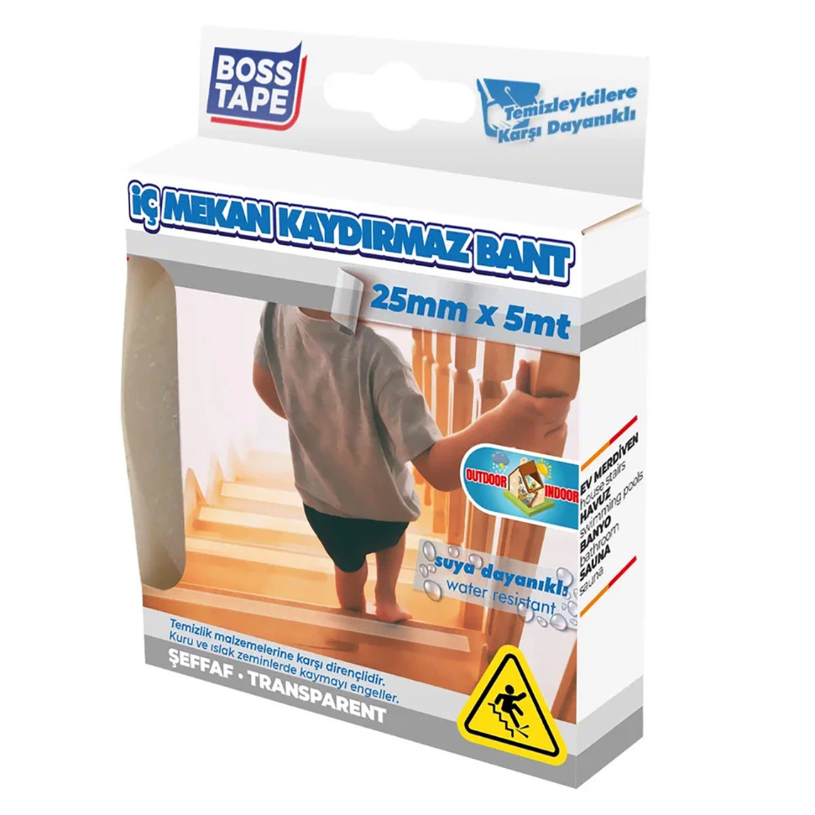    Boss Tape Zemin Kaydırmaz Bant Şeffaf 25 mm x 5 mt 