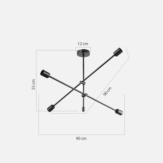 Ark Siyah Metal 4'lü Geometrik Avize