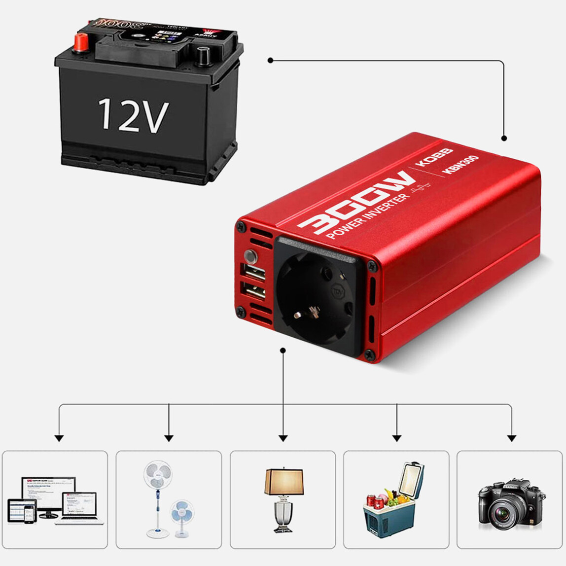    Kobb Kbn300 12V/220V 300Watt Modifiye Sinüs Dönüştürücü İnvertör 