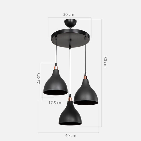 Ronda 3'lü Sarkıt Avize Siyah