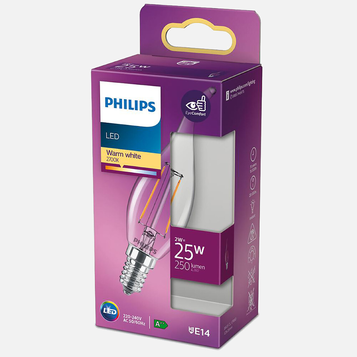    Philips Led Classic BA35 WW Cl 2 W Sıcak Beyaz E14 LED Ampul 
