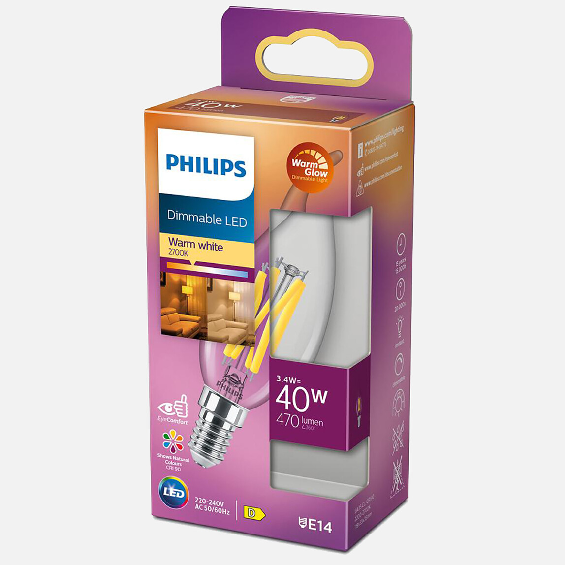    Philips Led Classic BA35 Cl 3.4 W Sıcak Beyaz E14 LED Ampul 