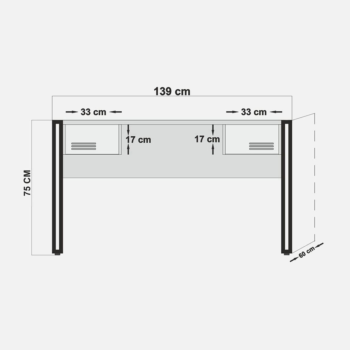    Lar İndustrial Metal Çekmeceli Çalışma Masası Açık Kahverengi  