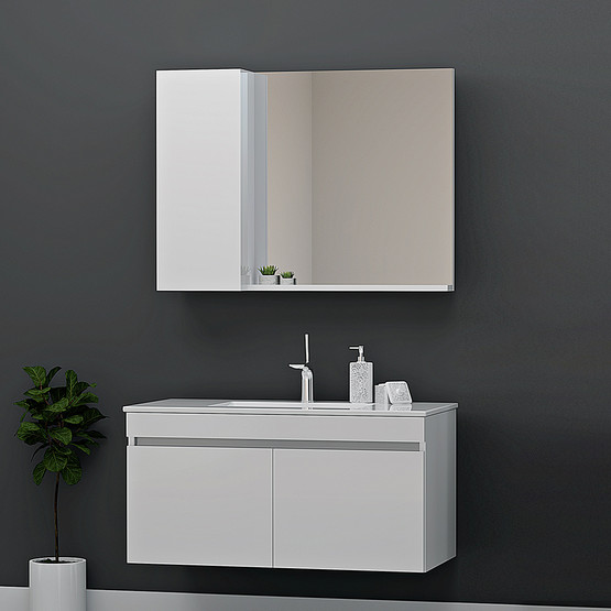 Demonte Aynalı 100 cm Takım Banyo Dolabı Beyaz