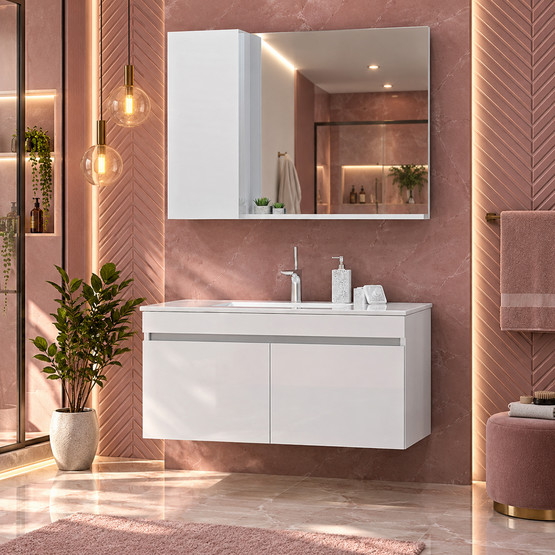Demonte Aynalı 100 cm Takım Banyo Dolabı Beyaz