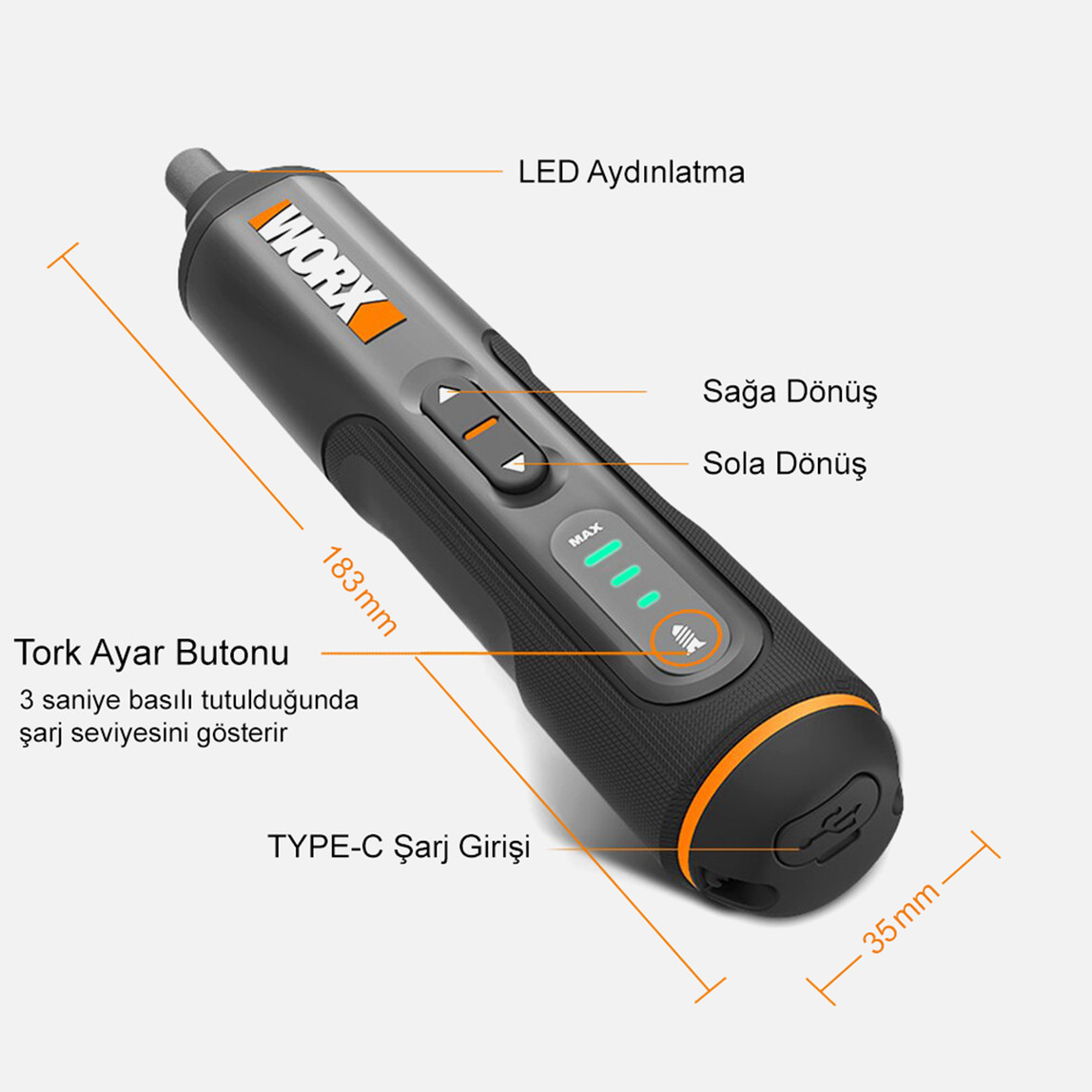    Worx WX240 4 V 1.5 Ah Tek Akülü Akülü Vidalama + 26 adet Bits Uç   