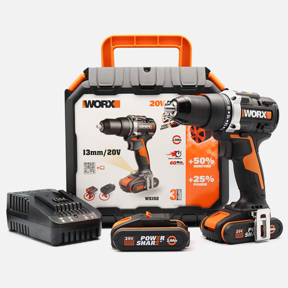    Worx WX102 20 V 2 Ah Çift Akülü Li-ion Darbeli Akülü Matkap   