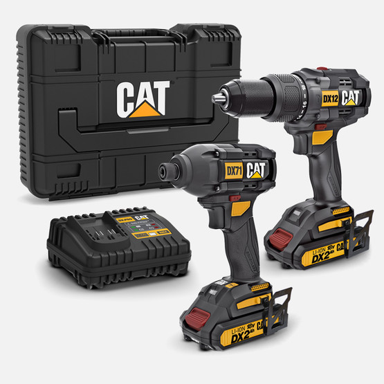 CAT DX12K 18 V 2 Ah Çift Akülü Li-ion Darbeli Profesyonel Akülü Matkap ve Vidalama + DX71 Kömürsüz Darbeli Tornavida Kom