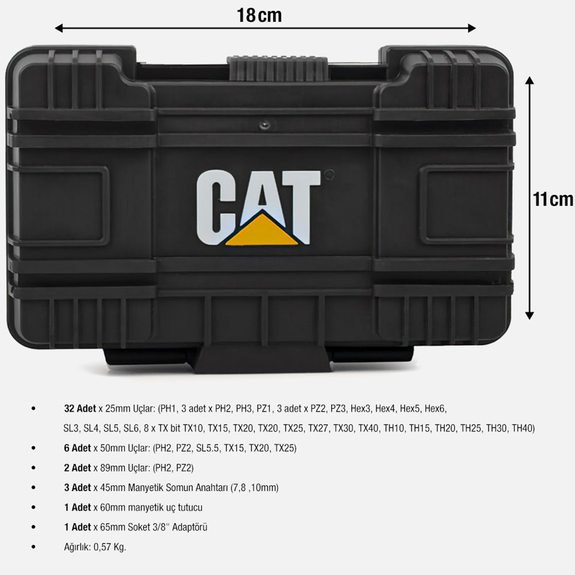    CAT DA01902 45 Parça Manganez Fosfat Alaşımlı Vidalama Uç Seti  