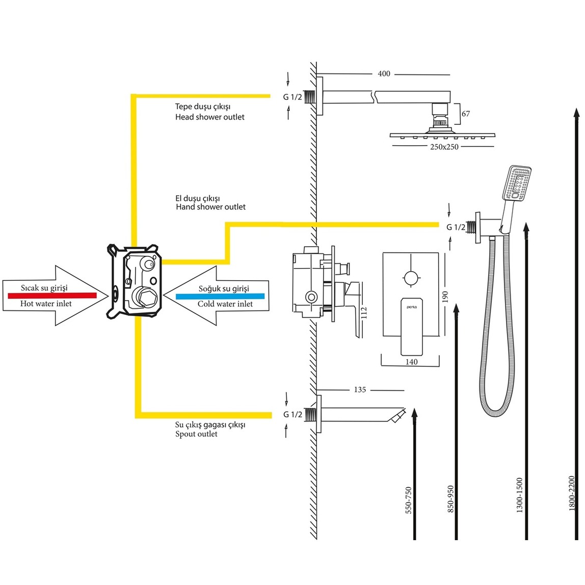    Penta Ankastre Banyo Duş Sistemi Bc895 
