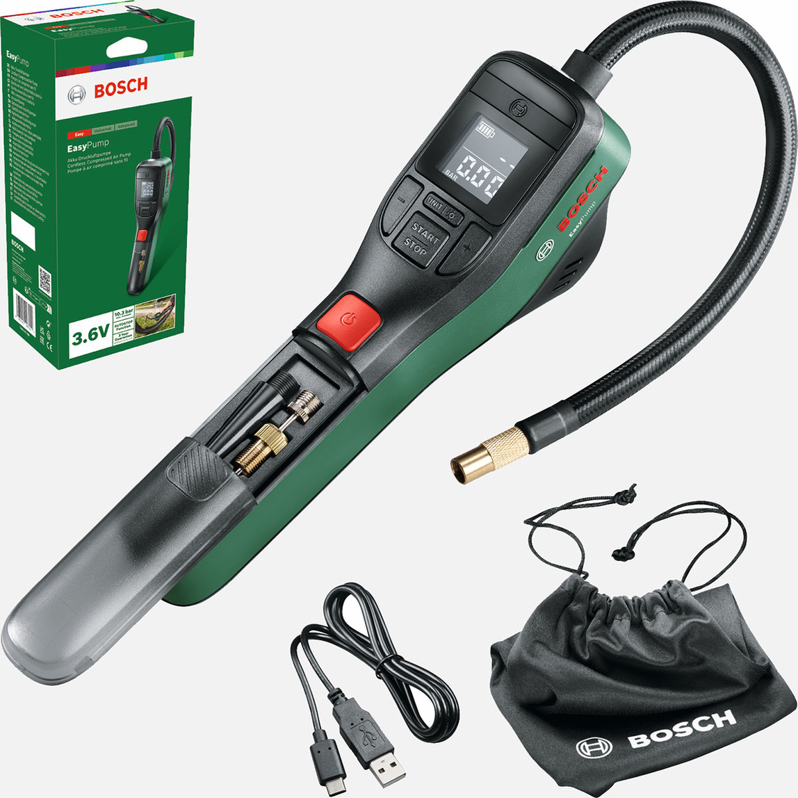    Bosch EasyPump 3.6 V Akülü Hava Pompası (Entegre Akü)  