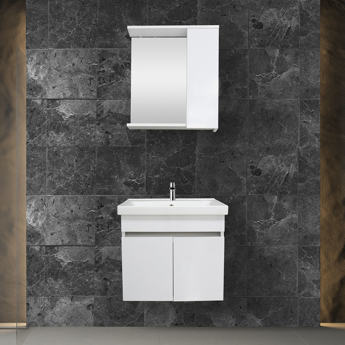    Koza Aynalı 60 cm Takım Banyo Dolabı Beyaz 