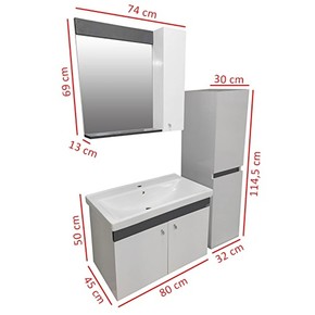 New Bahar Aynalı 80 cm Takım Banyo Dolabı Beyaz