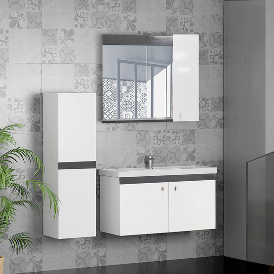 New Bahar Aynalı 80 cm Takım Banyo Dolabı Beyaz