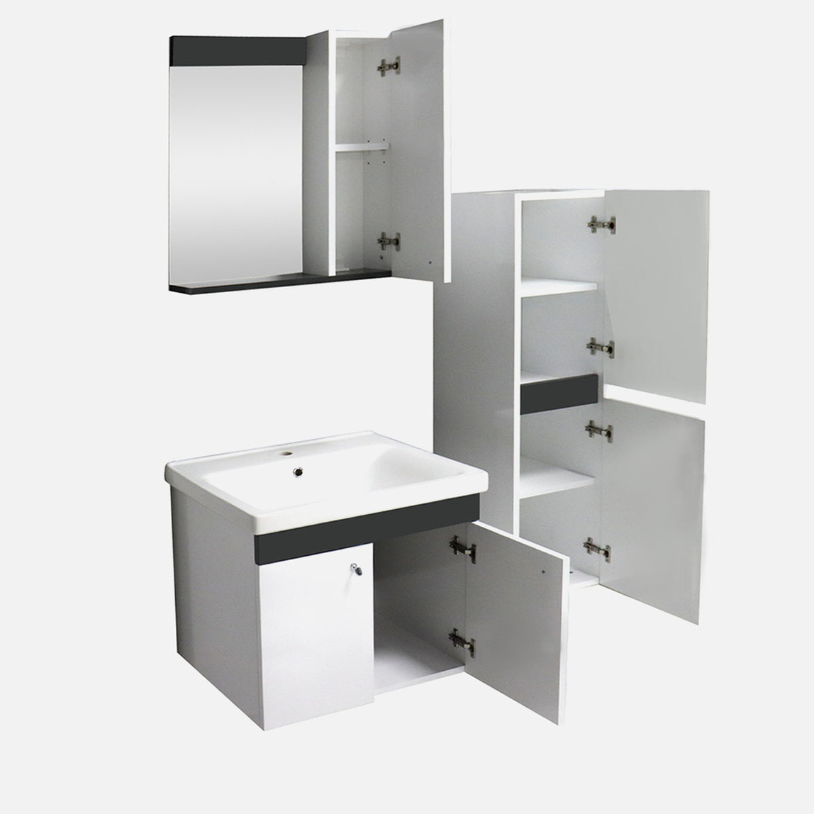    New Bahar Aynalı 60 cm Takım Banyo Dolabı Beyaz 