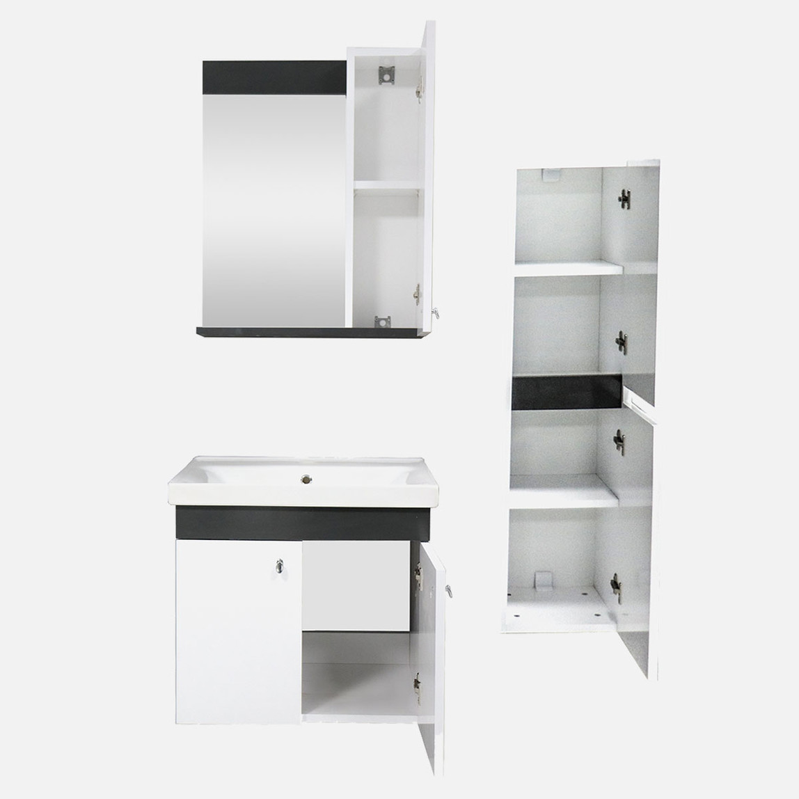    New Bahar Aynalı 60 cm Takım Banyo Dolabı Beyaz 