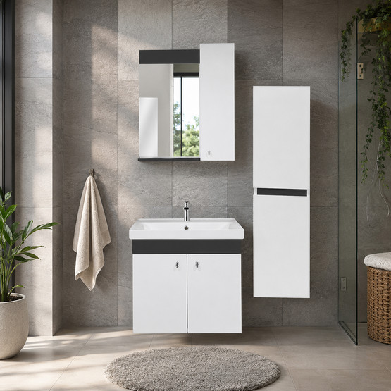 New Bahar Aynalı 60 cm Takım Banyo Dolabı Beyaz