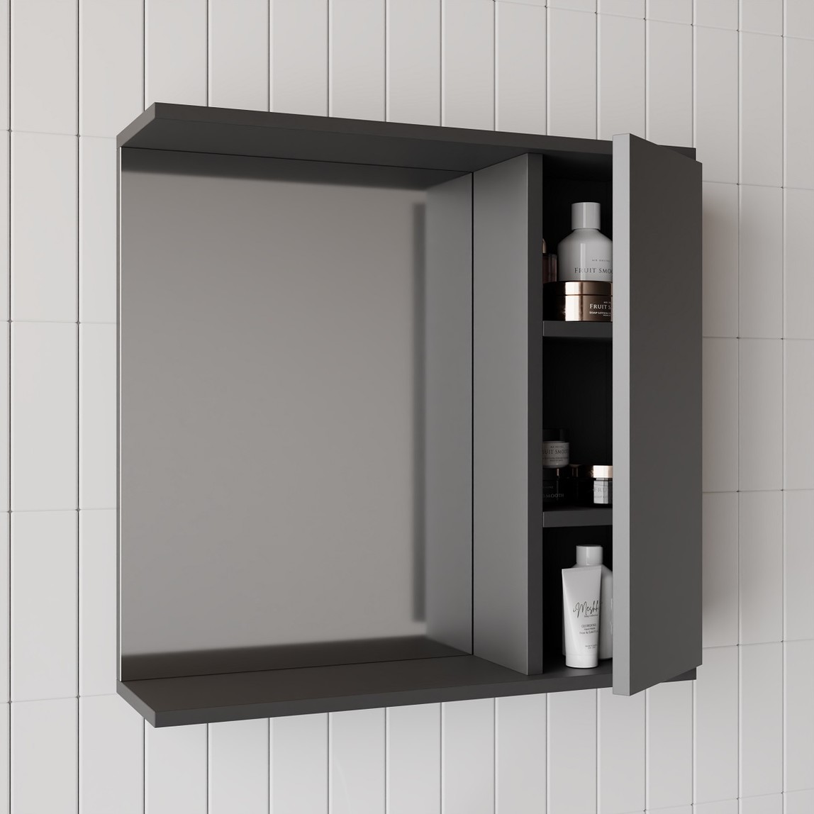    Arya Aynalı 60 cm Takım Banyo Dolabı Antrasit 