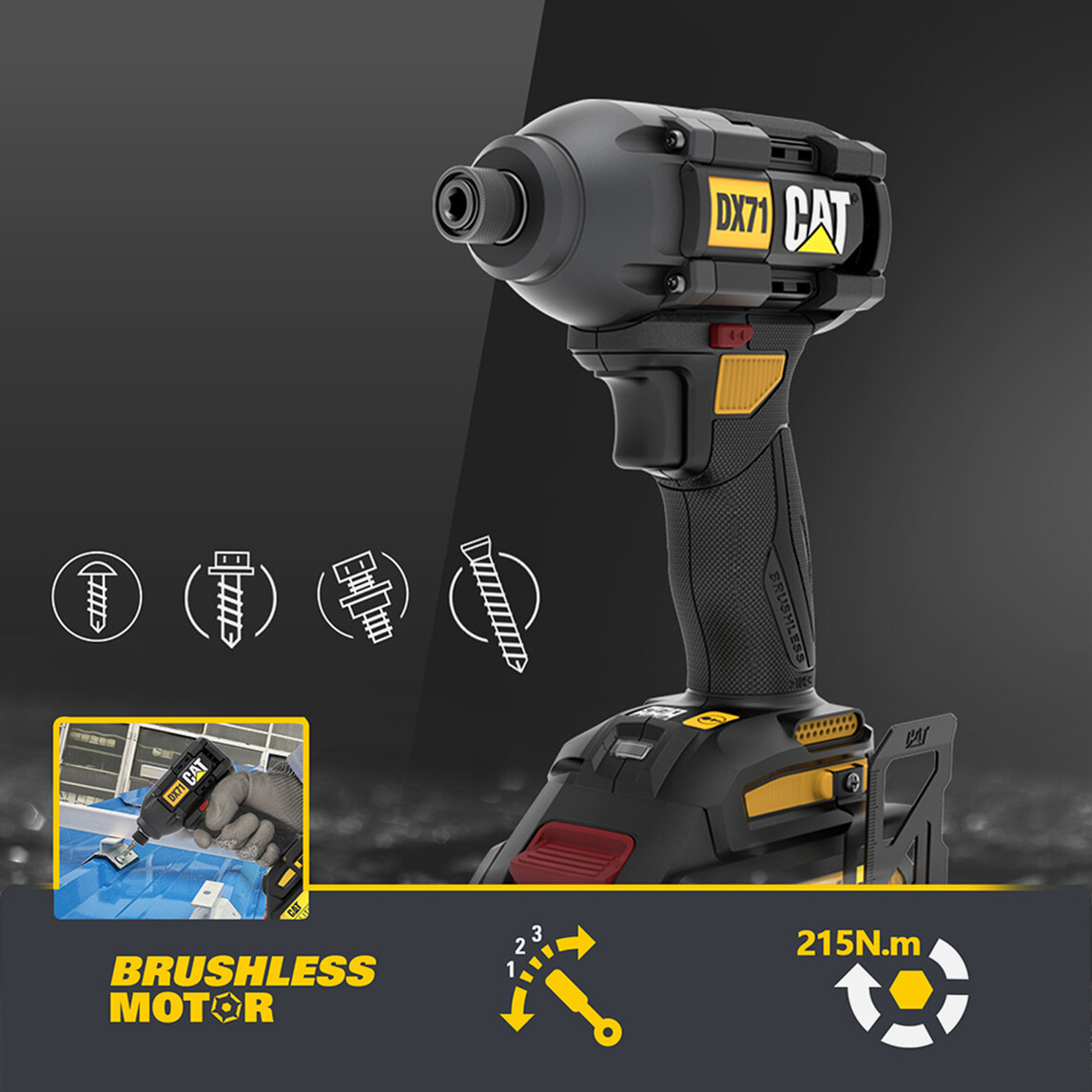    CAT DX71 18Volt 2.0Ah Li-ion Çift Akülü 215Nm Kömürsüz Profesyonel Şarjlı Darbeli Tornavida  