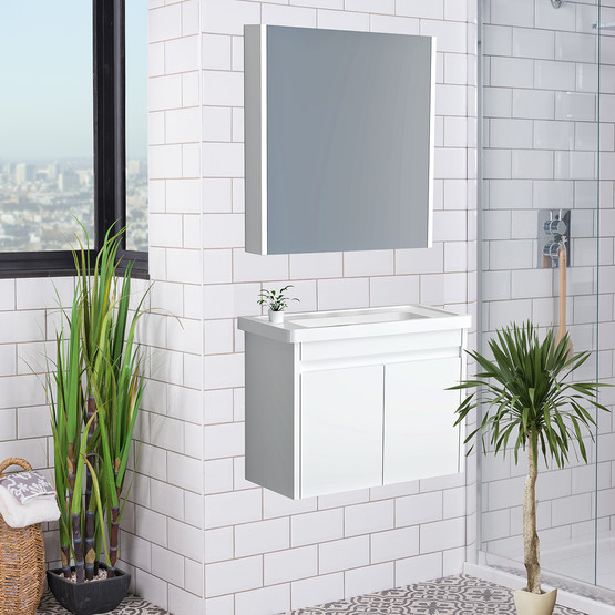 Polka Aynalı 65 cm Takım Banyo Dolabı Beyaz