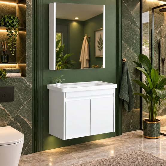 Polka Aynalı 65 cm Takım Banyo Dolabı Beyaz