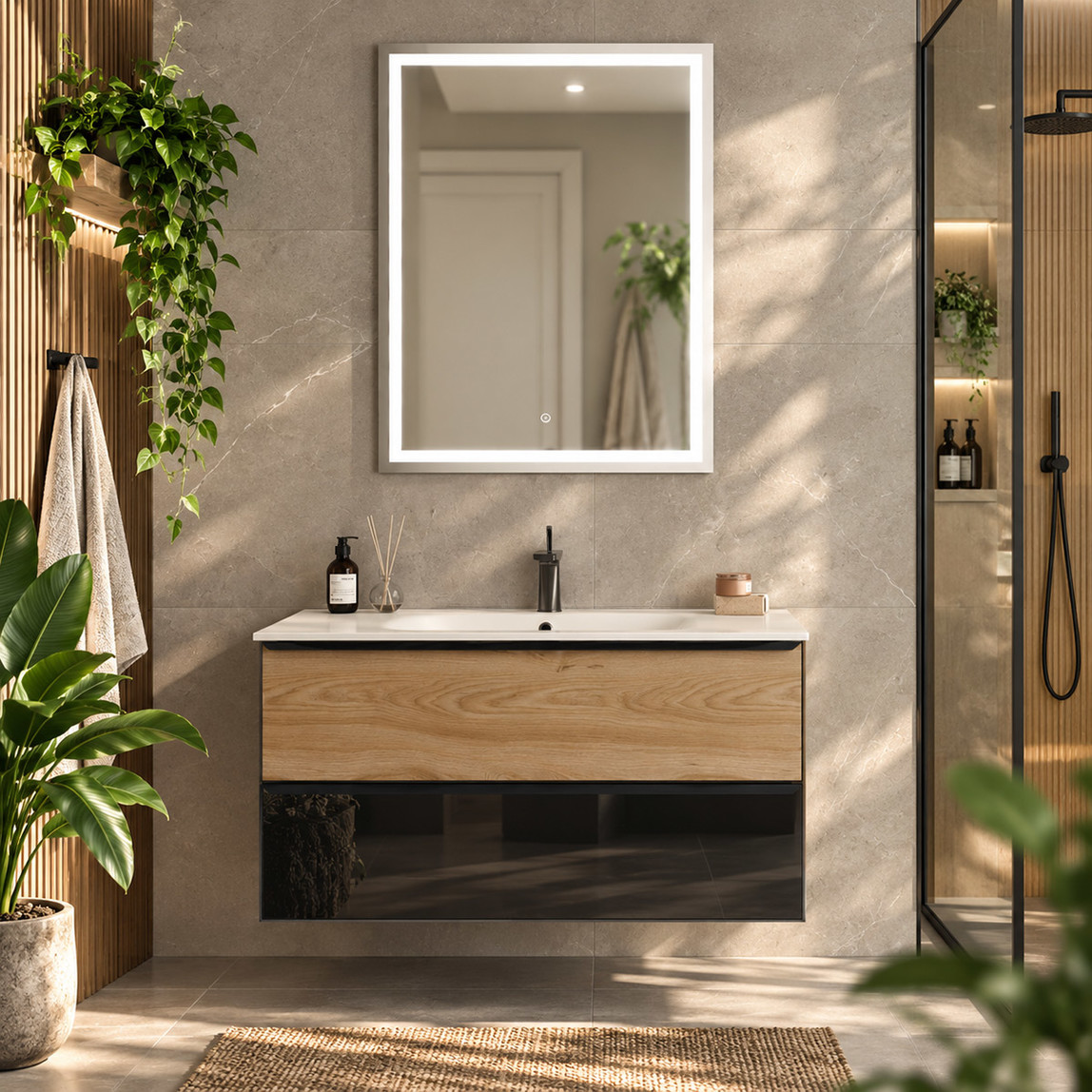    Gold Banyo Jesse Aynalı 100 cm Takım Banyo Dolabı Siyah 