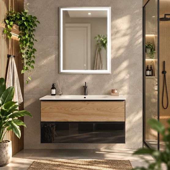 Gold Banyo Jesse Aynalı 100 cm Takım Banyo Dolabı Siyah