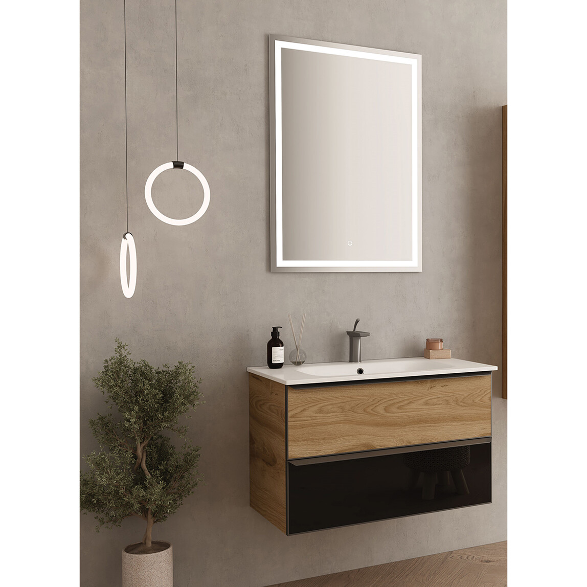    Gold Banyo Jesse Aynalı 80 cm Takım Banyo Dolabı Siyah 