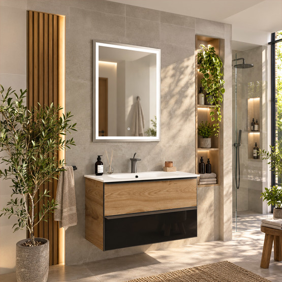 Gold Banyo Jesse Aynalı 80 cm Takım Banyo Dolabı Siyah