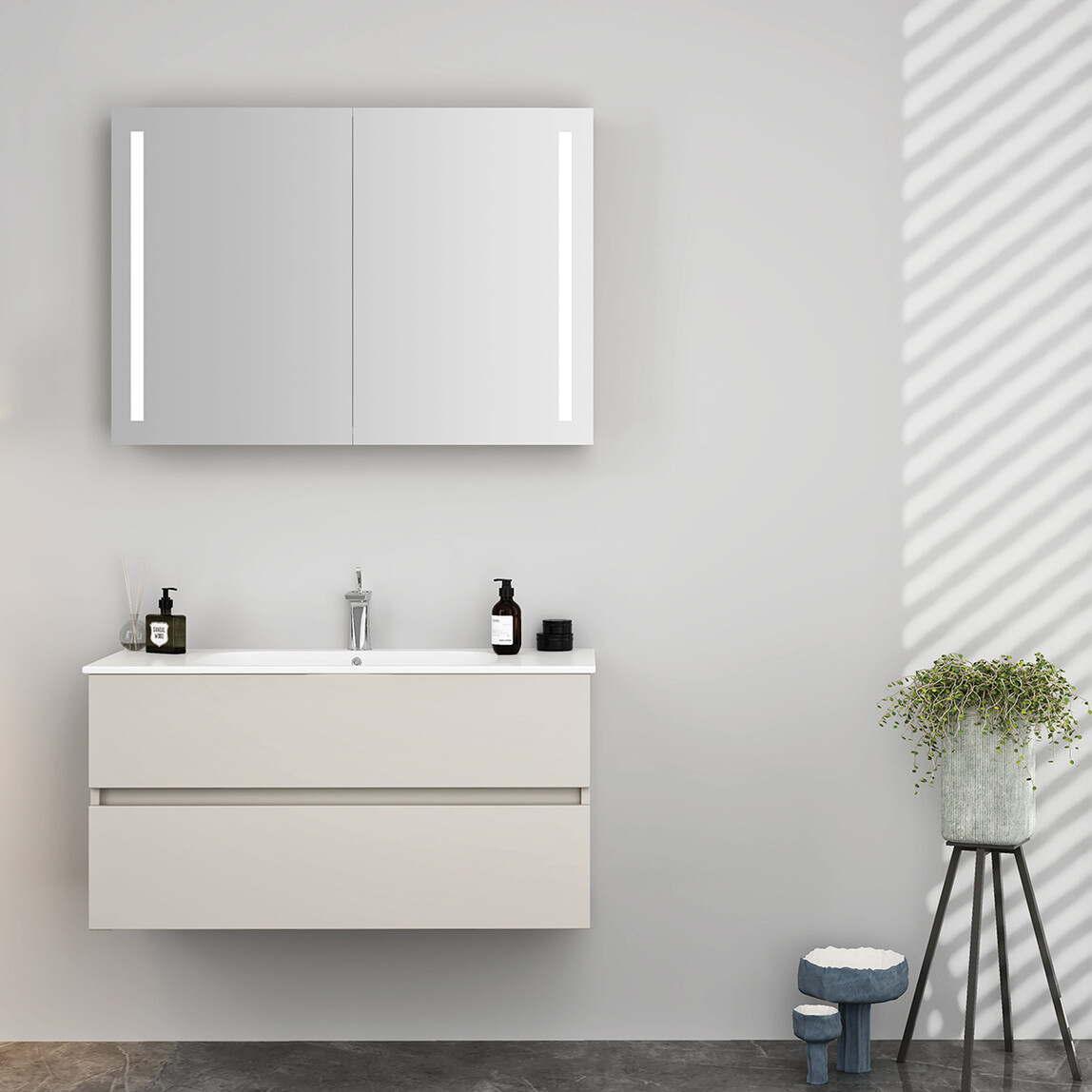    Gold Banyo Mabel Aynasız 100 cm Takım Banyo Dolabı Beyaz 