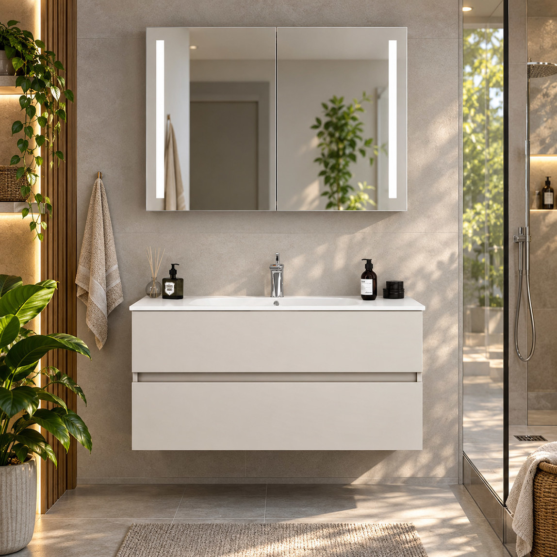    Gold Banyo Mabel Aynasız 100 cm Takım Banyo Dolabı Beyaz 