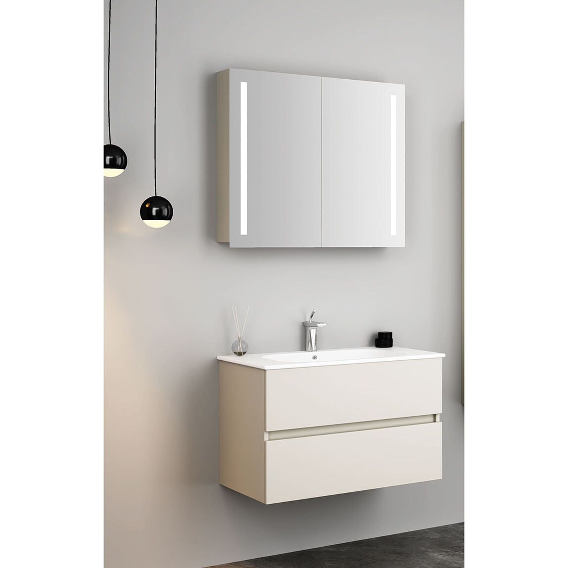    Gold Banyo Nero Aynalı 80 cm Takım Banyo Dolabı Beyaz 