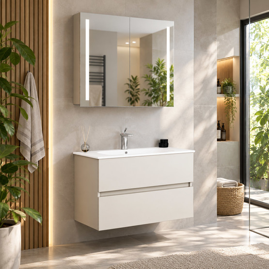 Gold Banyo Nero Aynalı 80 cm Takım Banyo Dolabı Beyaz