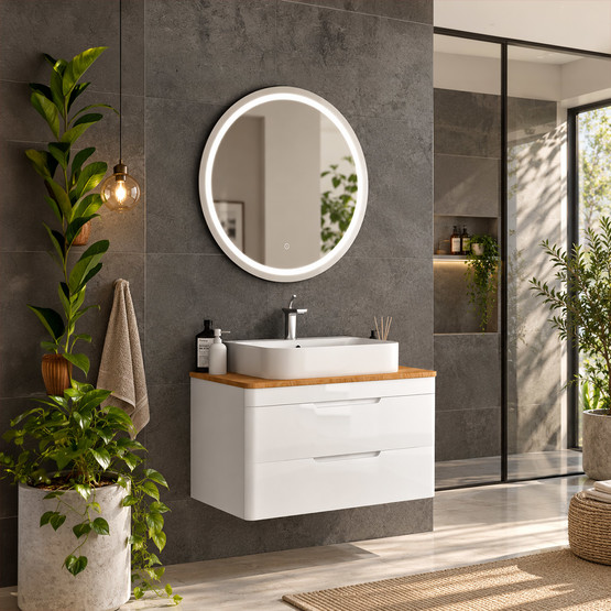 Gold Banyo Picasso Aynalı 80 cm Takım Banyo Dolabı Beyaz