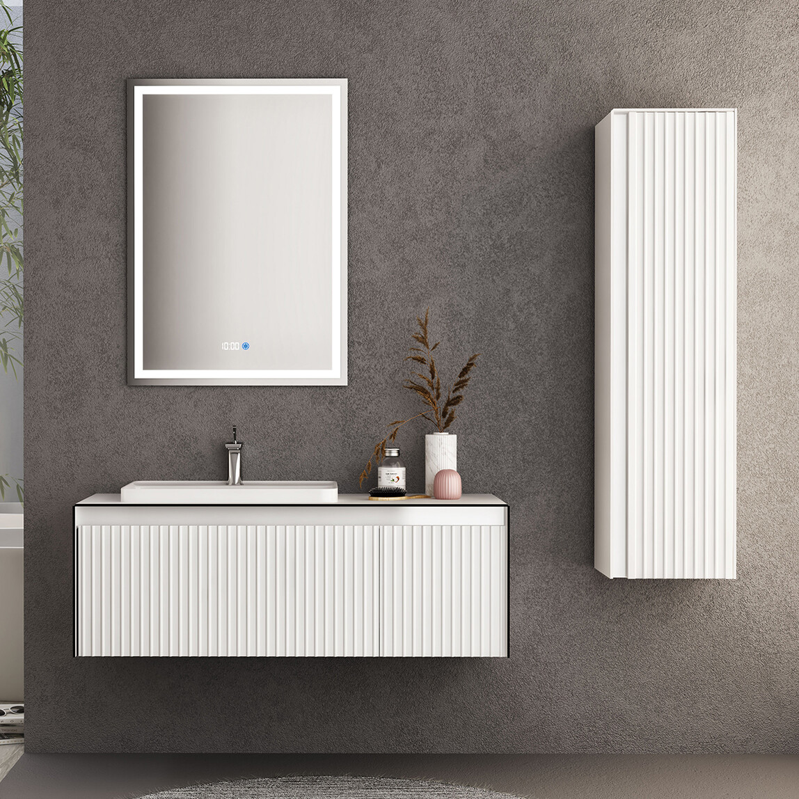    Gold Banyo Tiffany Aynalı 120 cm Takım Banyo Dolabı Beyaz 