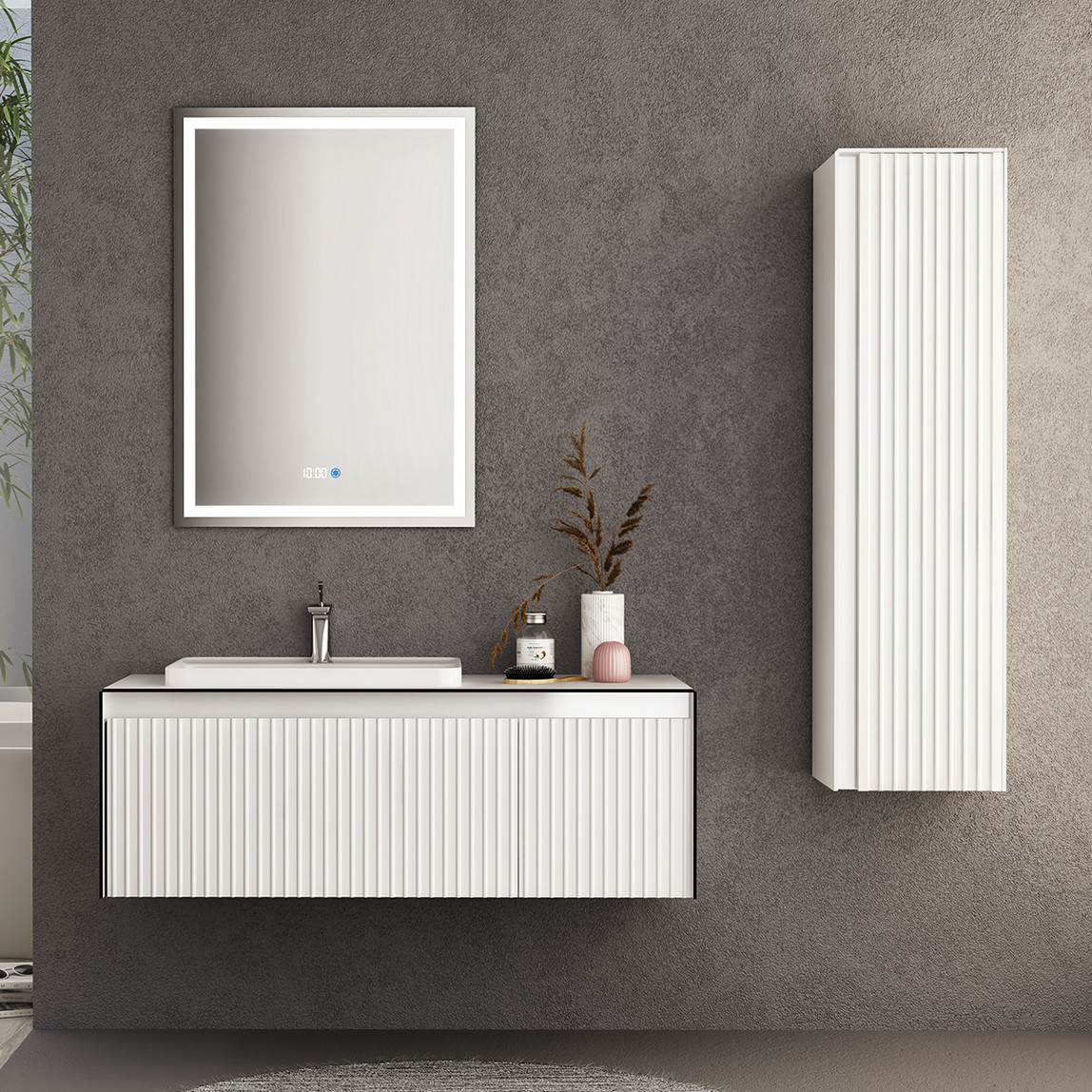    Gold Banyo Tiffany Aynalı 120 cm Takım Banyo Dolabı Beyaz 