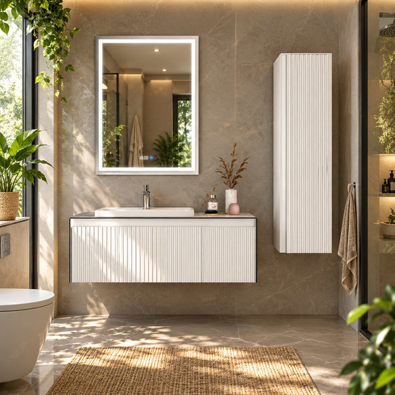 Gold Banyo Tiffany Aynalı 120 cm Takım Banyo Dolabı Beyaz