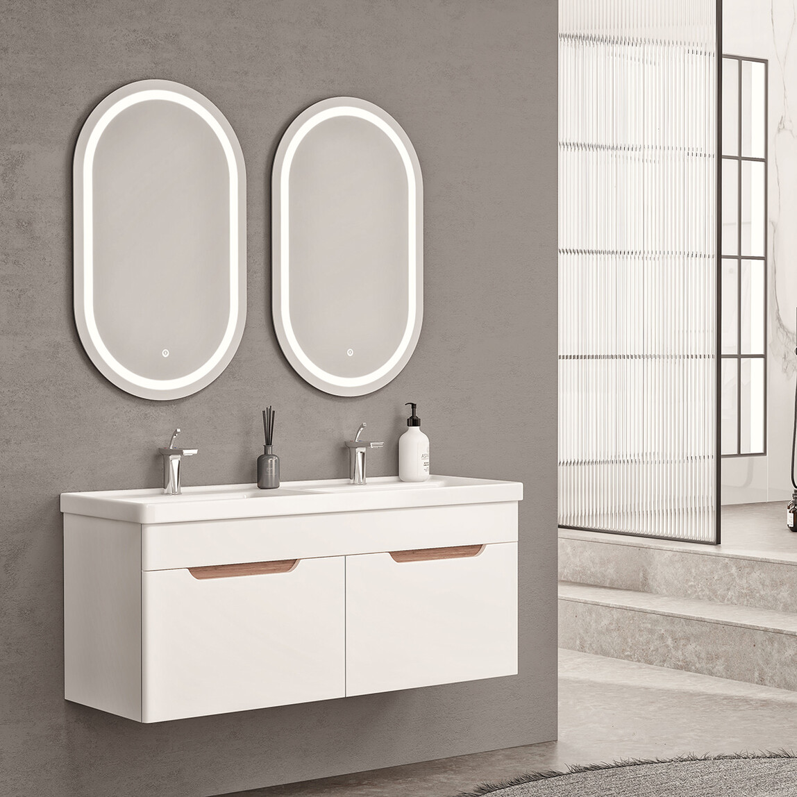    Gold Banyo Elsa Aynalı 120 cm Takım Banyo Dolabı Beyaz 